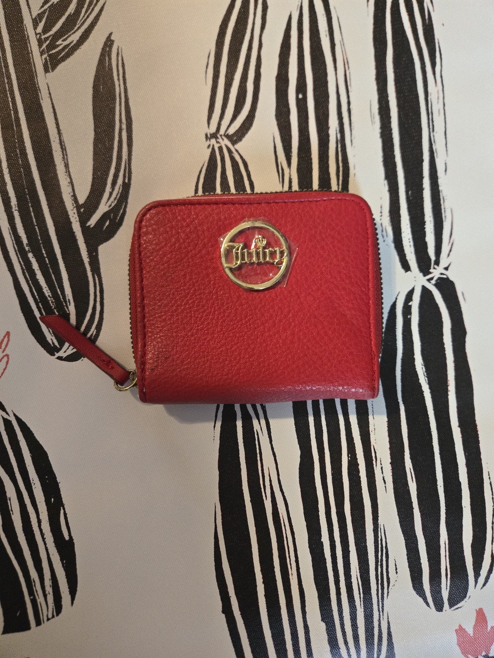 Juicy Couture Red Pebbled Leather Zip-Around Wallet with Gold Logo